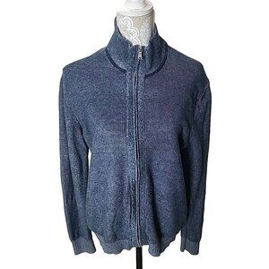 Banana Republic Sweater Jacket Charcoal Blue Full Zip Up Cotton Knit Men Large
